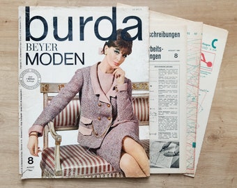 8/1964 Burda Beyer Moden , Burda 1960s, Vintage Sewing Patterns, Vintage Burda Fashion, 1960s Sewing Magazine, Fashion Magazine