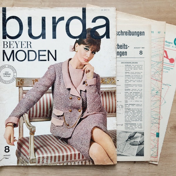 8/1964 Burda Beyer Moden , Burda 1960s, Vintage Sewing Patterns, Vintage Burda Fashion, 1960s Sewing Magazine, Fashion Magazine