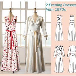 1970s Evening Dress Sewing Pattern: Maxi & Cocktail Styles (Digital Download, A4/A1)
