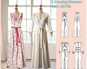 1970er Jahre Abendkleid Schnittmuster: Maxi & Cocktail Style (Digitaler Download, A4/A1)