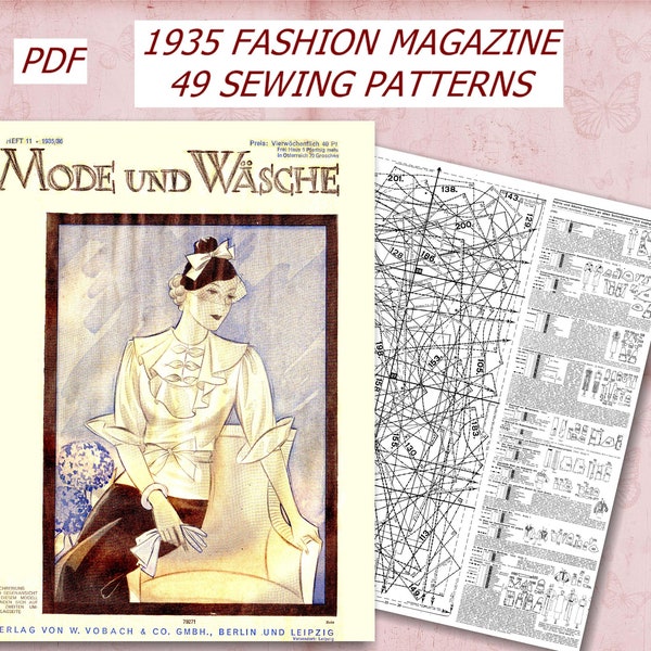 49 Sewing Patterns PDF 11/1935 Mode und Wäsche, Vintage Sewing Patterns, 1930s Sewing Patterns, German Vintage  Fashion Magazine