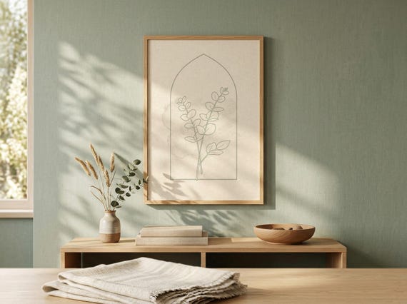 Sage Green Eucalyptus Branch Line Art