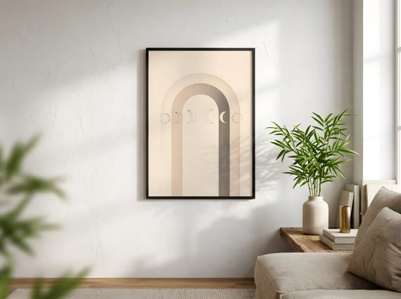 Charcoal & Beige Moon Phase Print