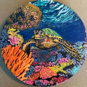 Abstract Sea Turtle Painting: Handmade Acrylic Wall Art