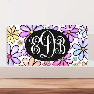 Personalized Monogram Front License Plate, Custom Vanity Plate, Colorful Floral Background, Script Lettering, New Car Gift, Car Decoration