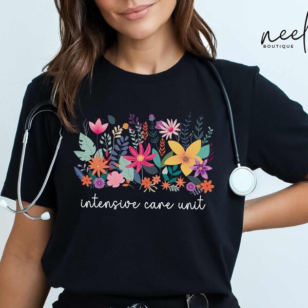 ICU Nurse Shirt Spring Wildflowers Intensive Care Unit Nurse Squad T-Shirt, Wild Flower Gift for ICU Nurse Team Appreciation Graduation