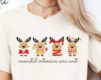NICU Nurse Christmas Shirt, Neonatal Intensive Care Unit RN PA tech Holiday Christmas Reindeer T-shirt, Gift for Team Matching Shirt