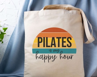 Pilates Tote Bag, Pilates Is My Happy Hour, Tote Pilates Lover, Pilates Class Instructor Teacher Gift, Fitness Gift for Pilates Clients