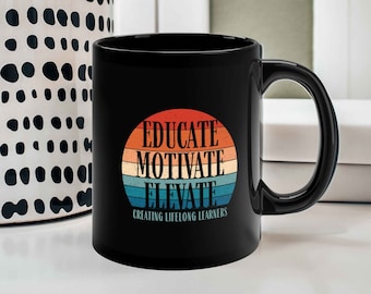 Taza de maestro masculino, regalo para maestro masculino, educar motivar elevar, regalo de Navidad de cumpleaños de fin de año de maestro masculino, maestro masculino