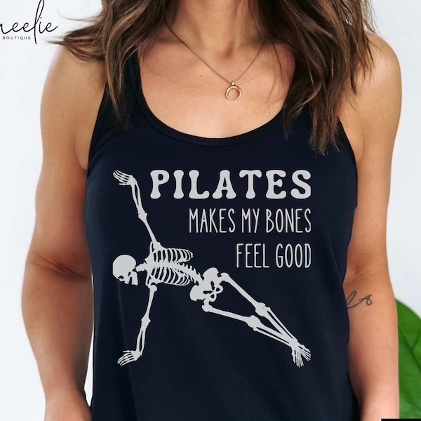 Pilates Tank Top, Funny Pilates Workout Shirt, Gift for Pilates Instructor Teacher Lover, Cute Skeleton Fitness Tank Top