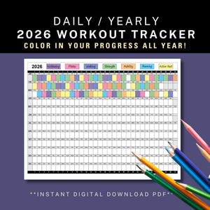 Fitness Tracker, 2026 Daily Workout Calendar, Coloring Exercise Log, Habit Tracker, Color-in Yearly Fitness Calendar, Work Out Planner