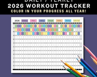 Fitness Tracker, 2026 Daily Workout Calendar, Coloring Exercise Log, Habit Tracker, Color-in Yearly Fitness Calendar, Work Out Planner