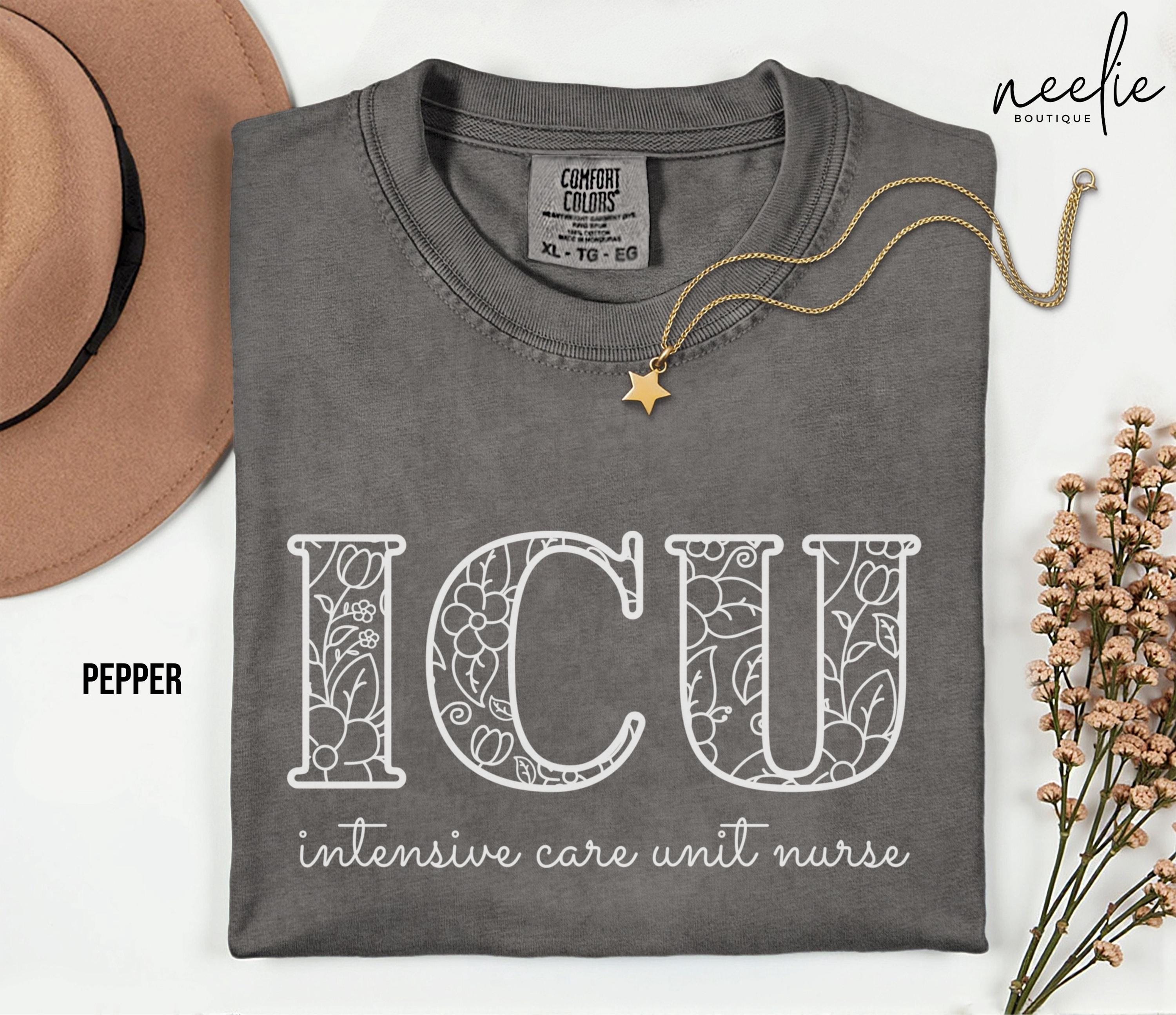 ICU Nurse Comfort Colors® T-shirt Intensive Care Unit Nurse Floral ...
