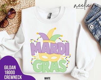 Sudadera de Mardi Gras con cuadros vichy, suéter de cuello redondo de carnaval, sudadera de desfile de Mardi Gras, suéter bonito para fiesta de Mardi Gras