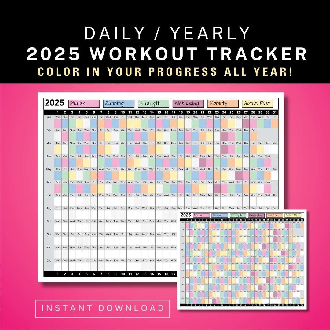2025 Daily Yearly Workout Tracker Calendar, Coloring Exercise Log