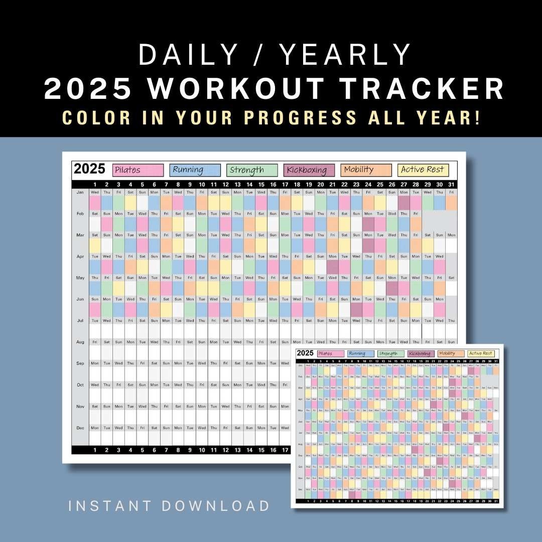 Fitness Tracker, 2025 Daily Workout Calendar, Coloring Exercise Log, Habit Tracker, Color-in Yearly Fitness Calendar, Work Out Planner - Etsy fitness-tracker-2025-daily-workout-calendar-coloring-exercise-log-habit-tracker-color-in-yearly-fitness-calendar-work-out-planner-etsy