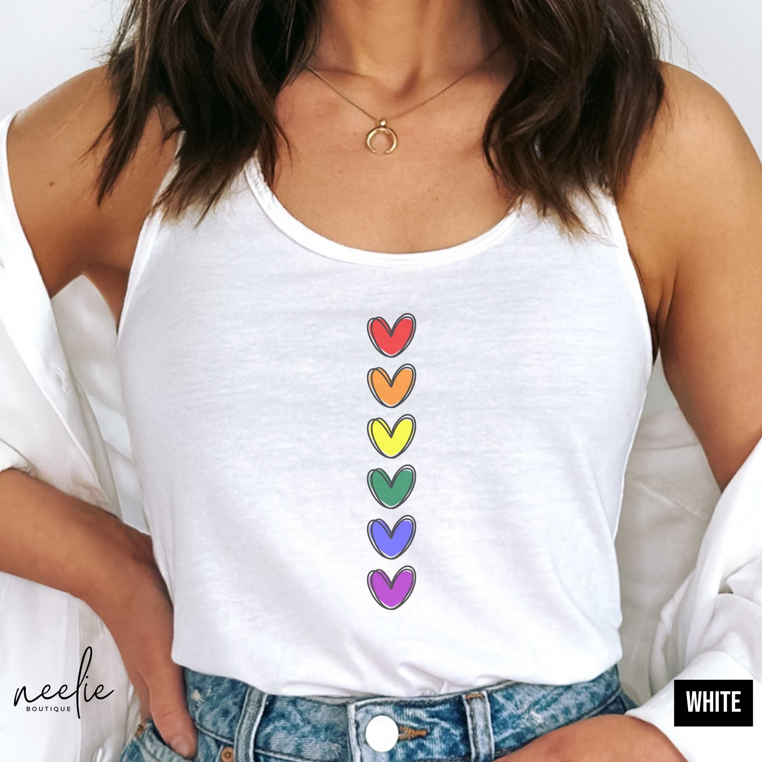 Rainbow Heart Pride Tank Top For Women - LGBTQ Graphic Short Sleeve Tee, Casual LGBTQ Shirt - View #10