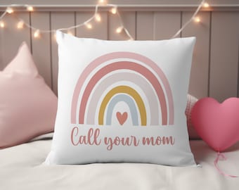 College Dorm Call Your Mom Pillow, Retro Sunset Dorm Decor, High School Graduation, Going Away to College Gift, Adult Child Grown Kids
