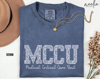 MCCU Medical Critical Care Unit Nurse Comfort Colors® T-Shirt, Trendy Collegiate Letters Lace Design for CNA Tech PA