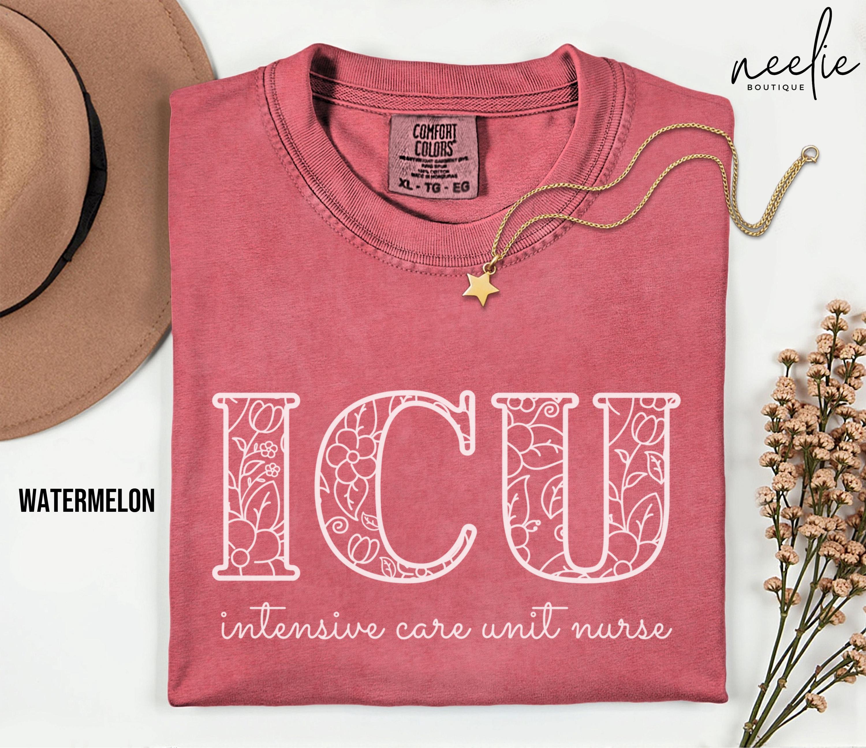 Critical Care Lettering ICU Nurse Comfort Colors® T-shirt Intensive Care Unit Nurse Floral ...
