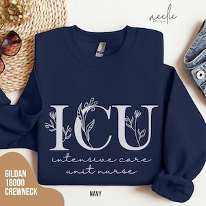 ICU Nurse Sweatshirt, Botanical Flower Letters Intensive Care Unit Nurse Sweater, ICU Nurse Gift, Nurse Graduation Appreciation Gift