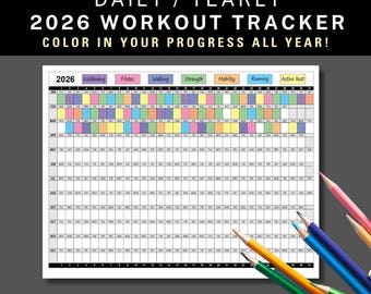 Workout Calendar for 2026, Daily Fitness Tracker, Coloring Exercise Log, Habit Tracker, Color-in Yearly Fitness Calendar, Work Out Planner