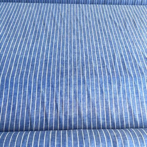Classic Yarn-Dyed Stripe Linen Fabric | 100% Natural Linen | 144gsm/4.25oz. | Blue & White. Sample Swatch available
