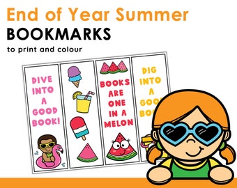End of Year Summer Bookmarks, Printable Summer Bookmarks, Bookmarks for Kids, Printable Bookmarks, Bookmarks to Color, Summer Bookmarks
