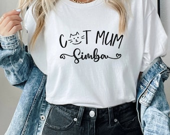 Custom cat mum T-shirt, funny cat tee, personalized gift tee, mothers day cat shirt, women's cat tshirt, minimal cat tee, graphic cat tshirt