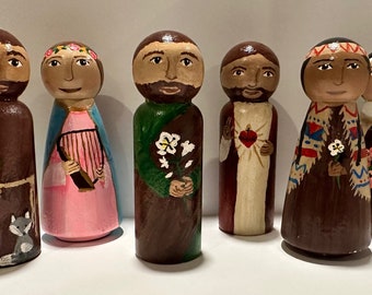 Custom painted saint peg dolls