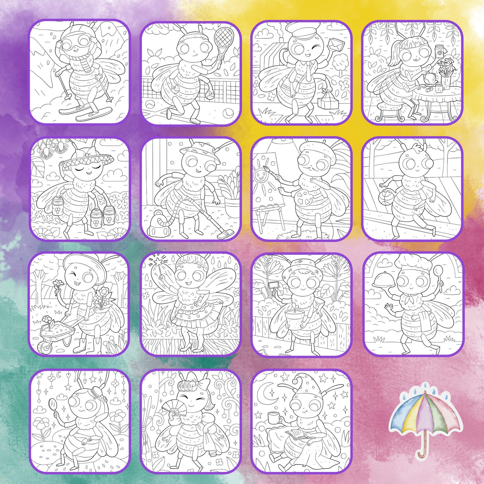 Busy Bee Coloring Page, Insect Coloring Book, PDF Printable File ...