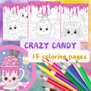 Candy Coloring Page, Candy Theme Colouring Book, PDF Printable File for Adults, Sweets Colouring Sheets for Kids, Adults Coloring Book PDF