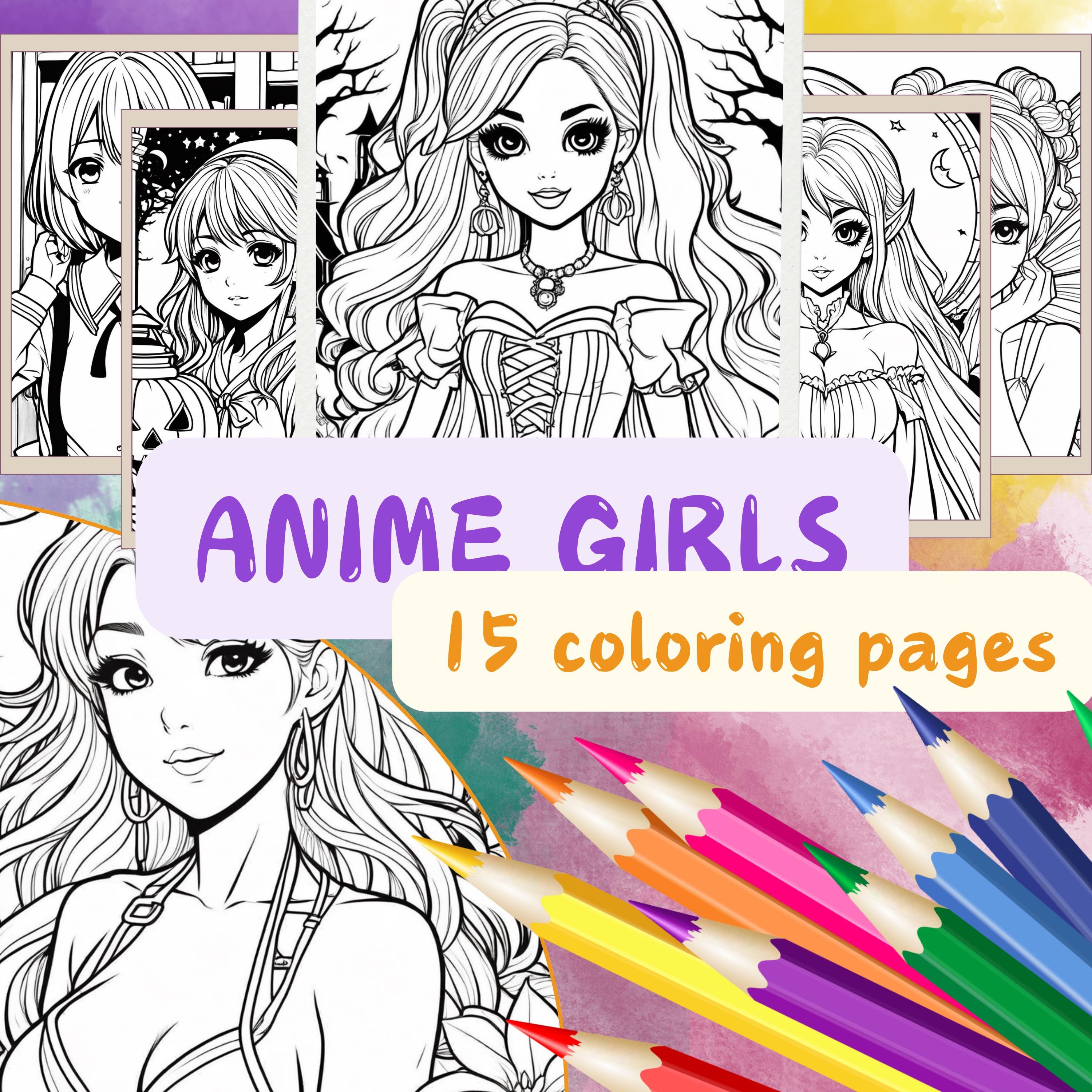 Anime Girls Coloring Page, Manga Style Coloring Page, Adult Coloring, Coloring Sheets, Printable ...