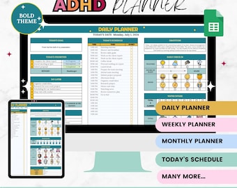 Daily Spreadsheet Google Sheet Monthly Calendar Template, Daily Routine Task Tracker, Checklist To-do List Spreadsheet, Digital Planner ADHD