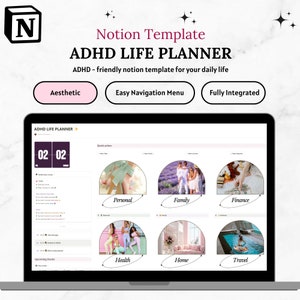 ADHD Planner Notion Template, ADHD Life Planner Notion Dashboard, Digital Planner ADHD, All in One Aesthetic Notion Template, Life Dashboard