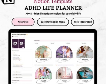 ADHD Planner Notion Template, ADHD Life Planner Notion Dashboard, Digital Planner ADHD, All in One Aesthetic Notion Template, Life Dashboard