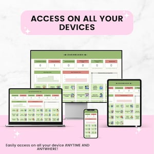 K&ouml;nnte beinhalten: Ein digitales Dashboard, das auf einem Laptop, Desktop, Tablet und Smartphone angezeigt wird. Die Bildschirme zeigen Datenvisualisierungen und Symbole mit dem Text "ACCESS ON ALL YOUR DEVICES" und "Easily access on all your device ANYTIME AND ANYWHERE!"