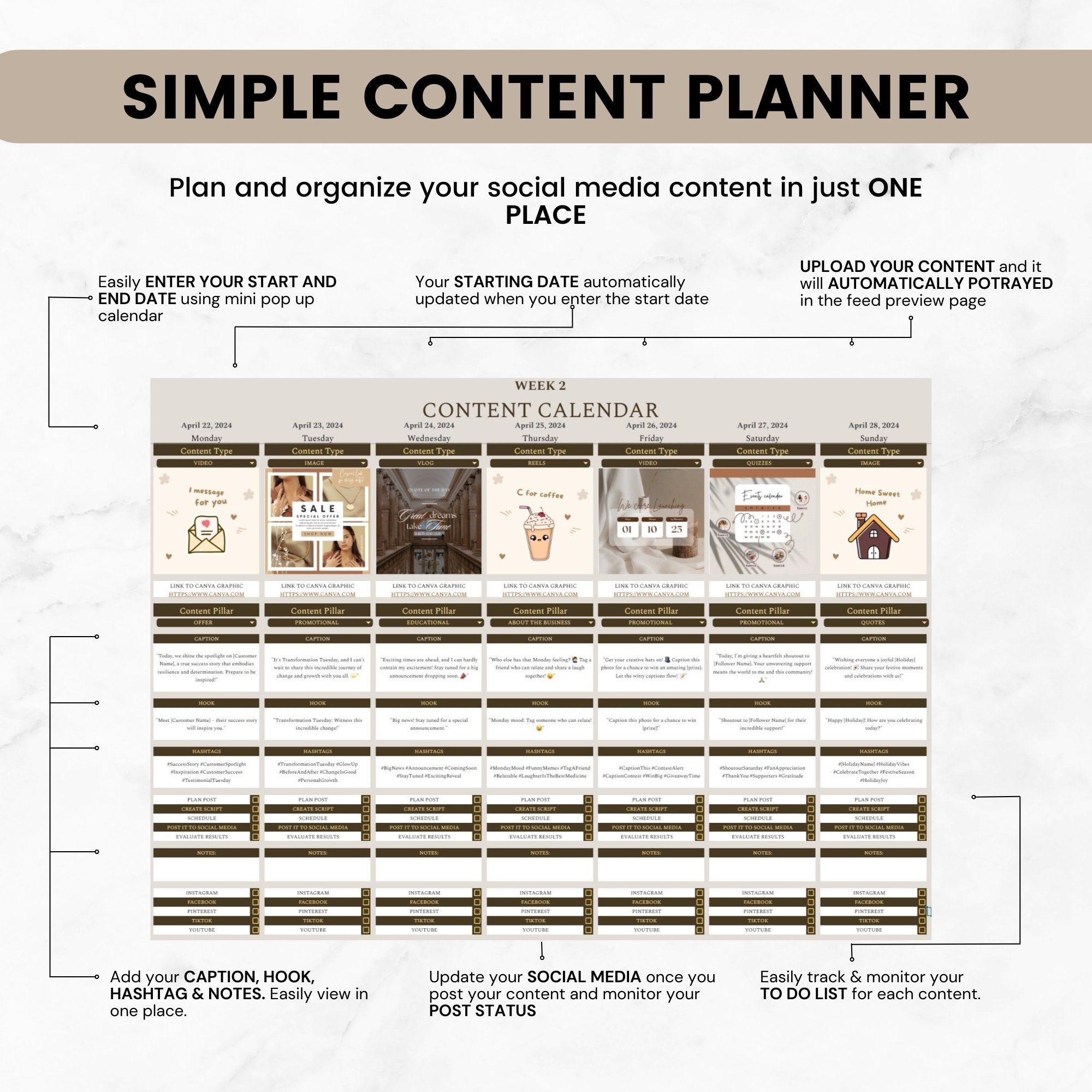 Social Media Content Calendar & Planner Template, Google Sheet ...
