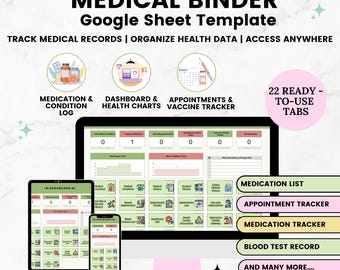 Medical Binder, Health Wellness Tracker Spreadsheet, Chronic Illness Tracker, Medical Log, Medication Tracker, Doctor Appointment Tracker