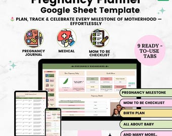 Digital Pregnancy Planner Google Spreadsheet, Birth Plan Template, Pregnancy Checklist, Trimester Tracker, Newborn Preparation Journal