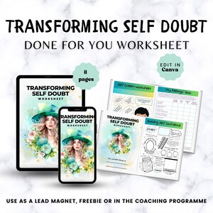 Done For You Transformations Selbstzweifel Arbeitsblatt | Bleimagnet für Life Coaches | Brandable Arbeitsblatt Canva | Life-Coaching-Tool | Selbstwertgefühl