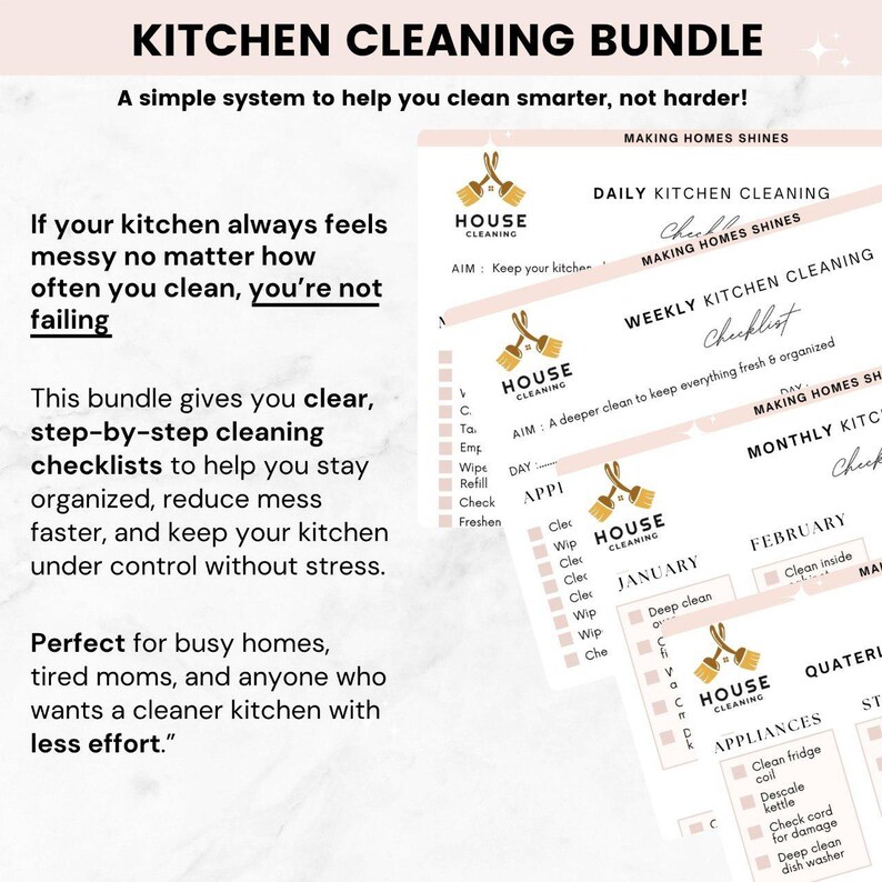 Editable Kitchen Cleaning Checklist Bundle, Daily Weekly Monthly ...