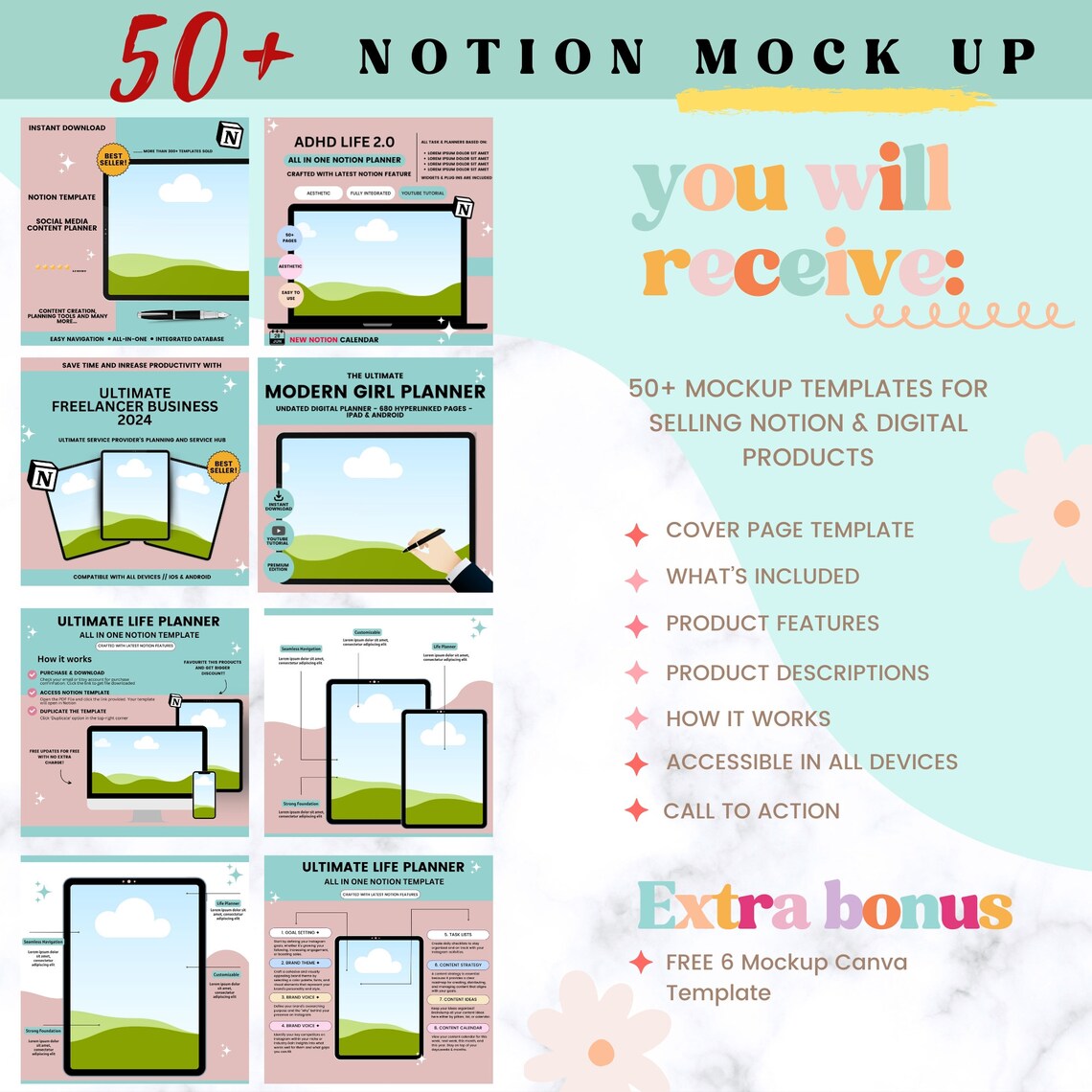50+ Notion Mockup Canva Template for Coaches, Course Creator Mockup ...