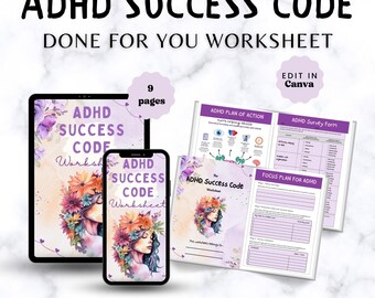 ADHD Worksheets | ADHD Workbooks For Adults & Kids | ADHD Printables | Stress | Anxiety | Editable adhd Templates | Life Coach | Wellness