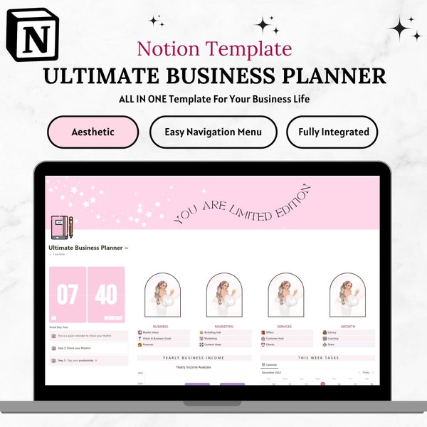 Notion Template Business Planner, Business Dashboard for Coach, Notion Business Template Finances, CRM Client Tracker, Freelance Business