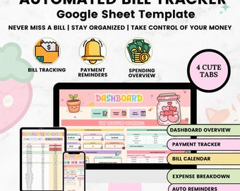 Smart Bill Tracker-Spreadsheet, monatlicher Rechnungsplaner, Rechnungszahlungs-Tracker, automatischer Rechnungskalender, kein Jährliches Zurücksetzen, Haushaltsplaner