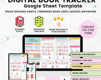 Book Tracker & Reading List Spreadsheet, Reading Planner, Book Tracker Google Sheet, Reading Journal, Book Collection Log, Digital Bookshelf