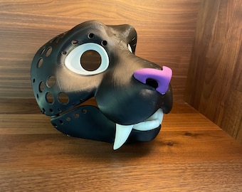 Homotherium Small Saber toothed Tiger Fursuit head-base with movable jaw and eye lids Furry High Quality ABS