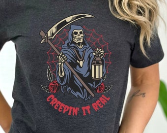 ハロウィンシャツトップ、おもしろ不気味なTシャツ、不気味な季節のTシャツ、死神、ハロウィンギフト、ハロウィンギフト