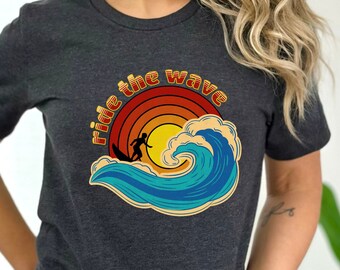 Cute Surfing Shirt, Ride the Wave Tee, Retro Surfing T-Shirt, Gift for Surfer, Good Vibes Tee